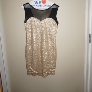 Gold Sequence Dress with Sheer Black Top